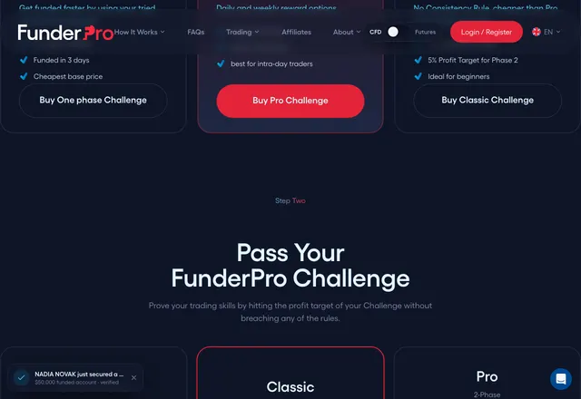 FunderPro · Ceny i plany · funderpro.com/the-challenge